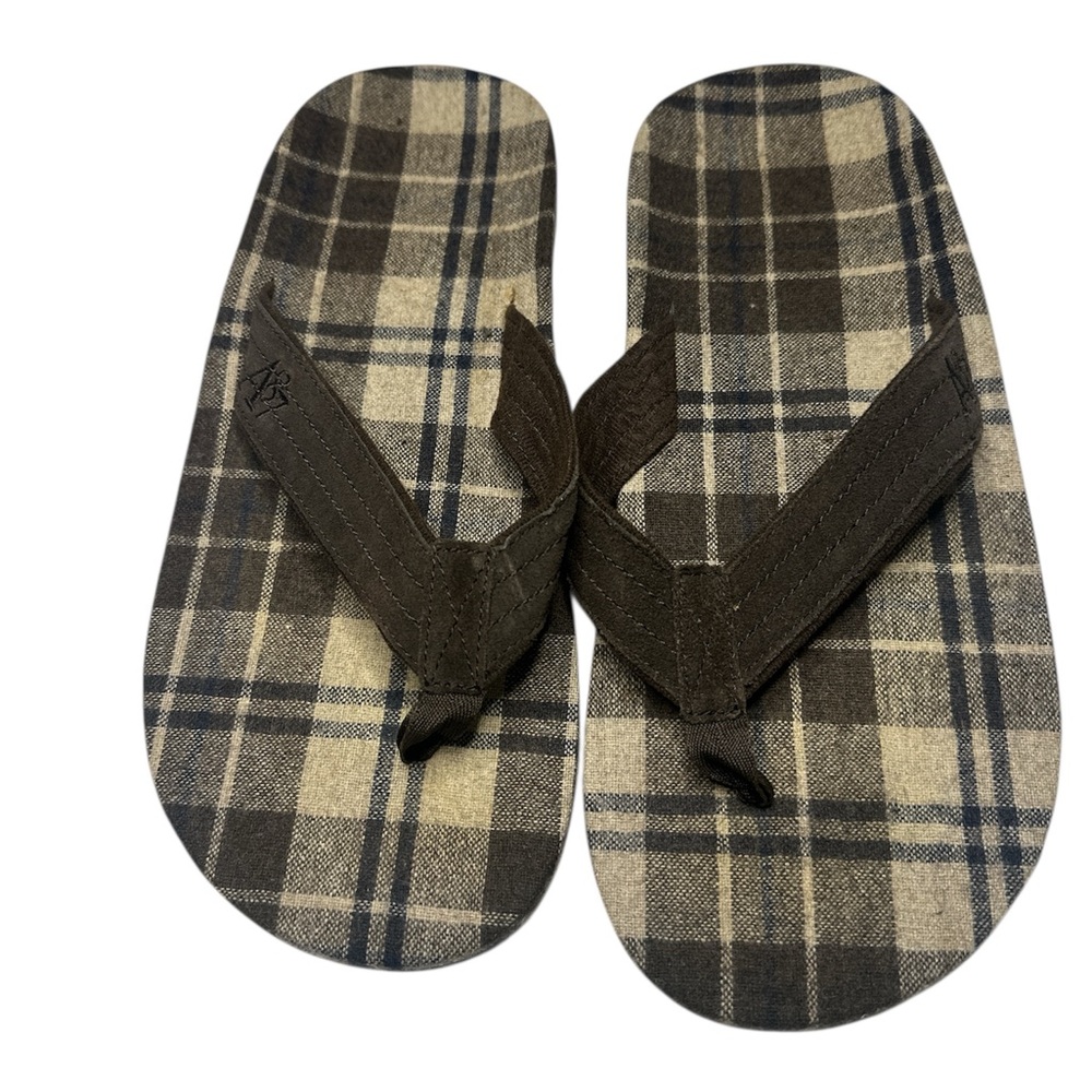 American Eagle Outfitters Plaid Flip-Flops - Brown and Gray